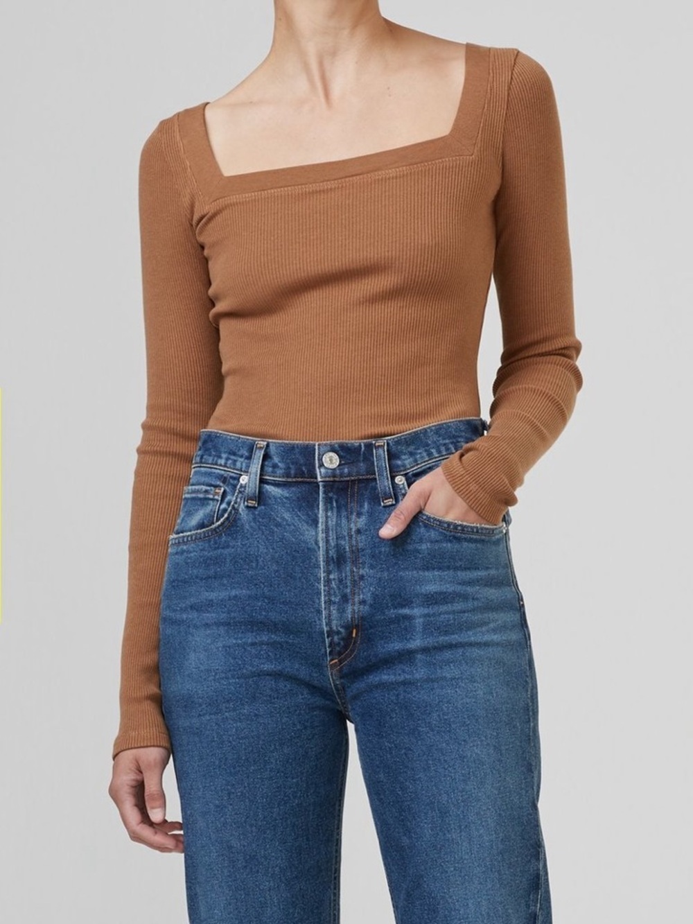 Citizens of Humanity Marisol Square Neck Shirt French Toast Brown Large NWT New